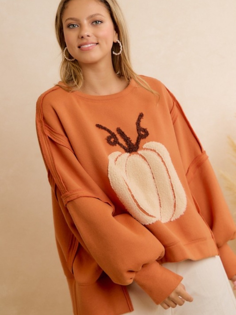 BiBi Orange Pumpkin Fall Sweatshirt NWT - Picture 11 of 11